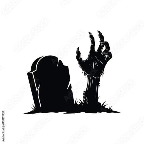 Zombie hand reaching from grave silhouette