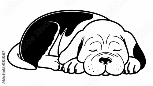 Illustration of a sleeping dog with black spots and closed eyes lying down peacefully on the ground created with generated ai 