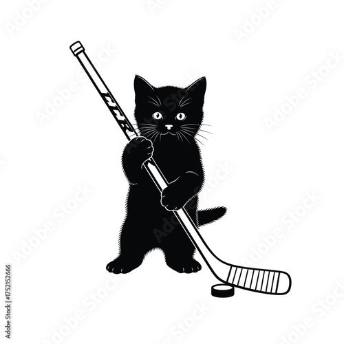 Black cat hockey player silhouette