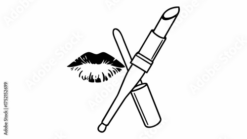 Illustration of lipstick with brush and lips for makeup and beauty product advertisement use case created with generated ai 