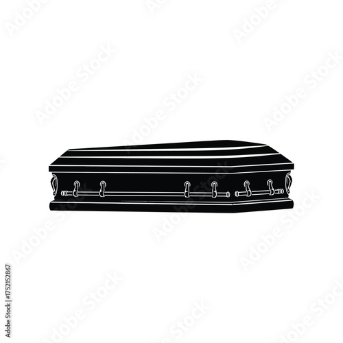 Black coffin silhouette on white background