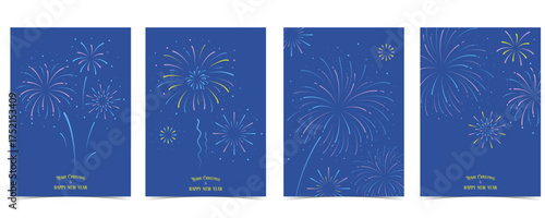 Happy new year festival with yellow firework on dark background for invitation card