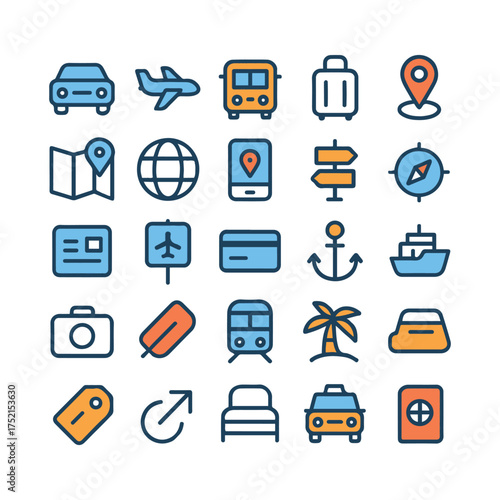 Transportation and Travel Icons Set – Flat Minimal Vector Design for Vehicles and Mobility