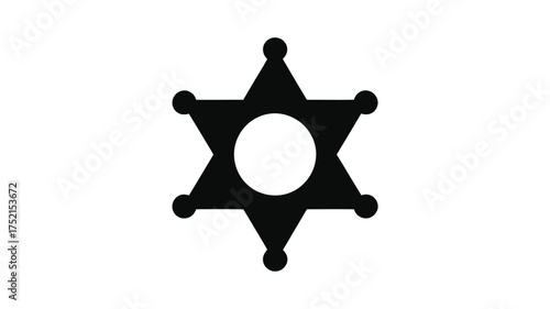 Classic six pointed star sheriff badge symbol isolated on white background