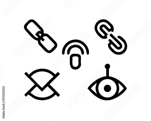 Illustration of link, signal, eye, and invisible icons