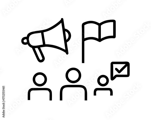 Group of people with megaphone and flag