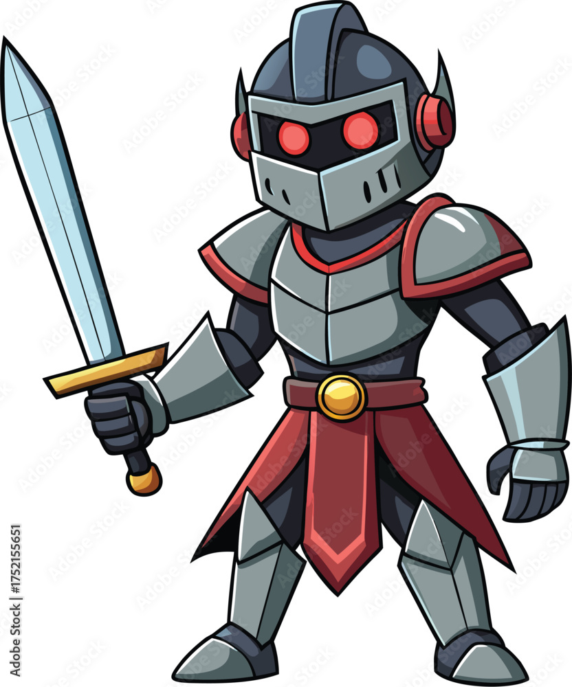Obraz premium Cartoon Knight with Sword – Fantasy Vector for Games and Adventure Themes