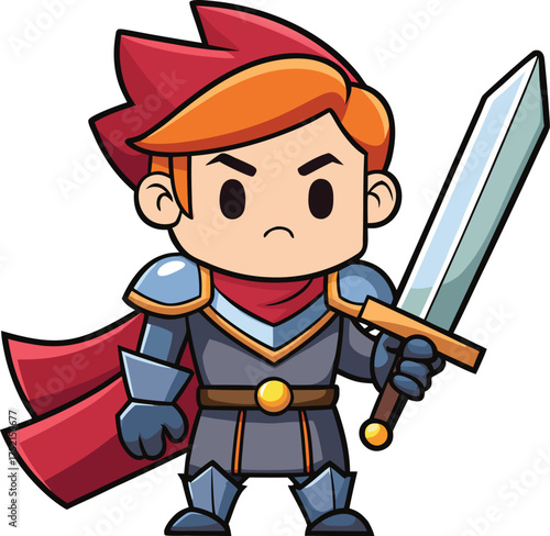 Cartoon Knight with Cape and Sword – Vector for Fantasy and Heroic Themes