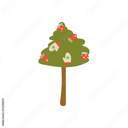 Minimalist Sustainable Christmas tree sketch with pine, lights, and warm winter knitwear.