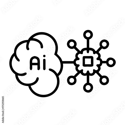 ai cloud connected processor black outline clip art preview