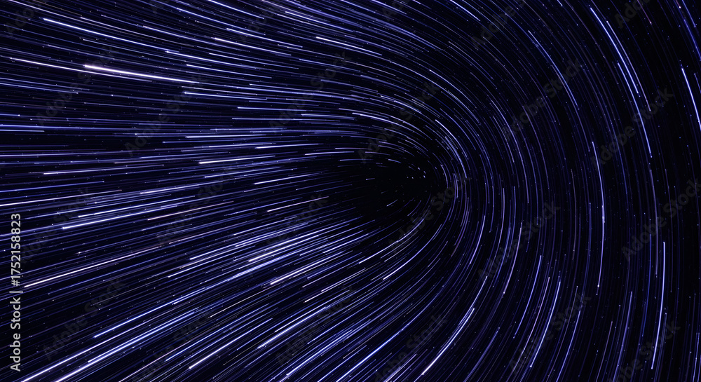 Obraz premium Abstract futuristic background of a swirling blue light vortex, representing high-speed data transfer through a digital tunnel or a warp drive in space