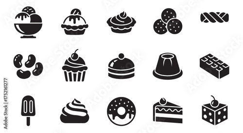 Collection of various sweet desserts and candies isolated on transparent background