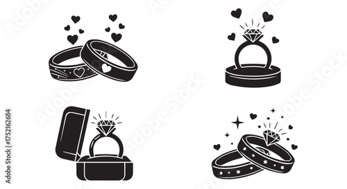 Set of wedding ring icons isolated on transparent background