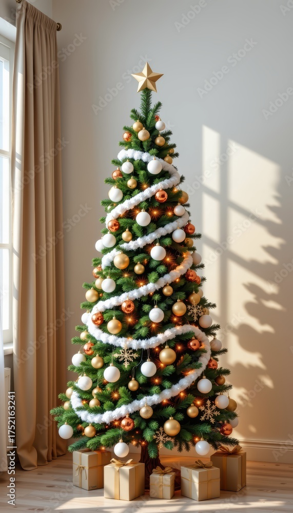 Fototapeta premium Vertical festival of cheerful decorations home christmas tree display cozy environment bright viewpoint