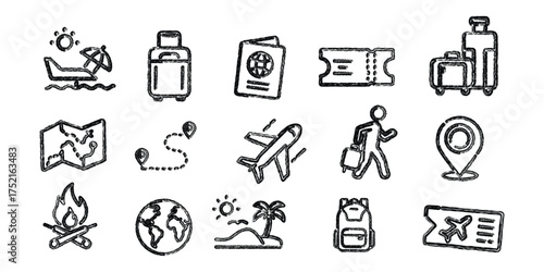 Travel Brush Line Art Illustration, Minimalist Journey Icon Design, Adventure Outline Drawing, Modern Travel Symbol Vector, Simple Trip Brush Line