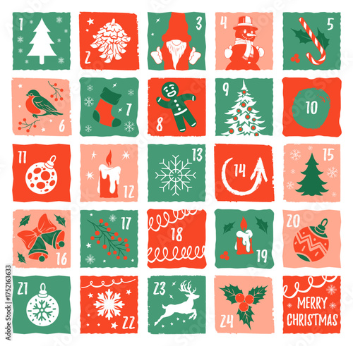 Festive advent calendar with Christmas symbols