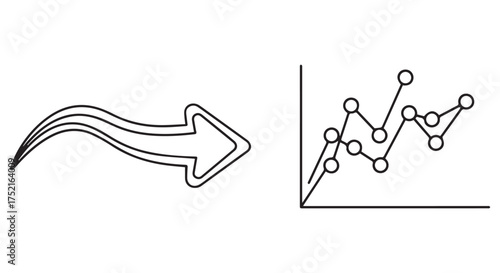 Arrow and graph icons set isolated on transparent background