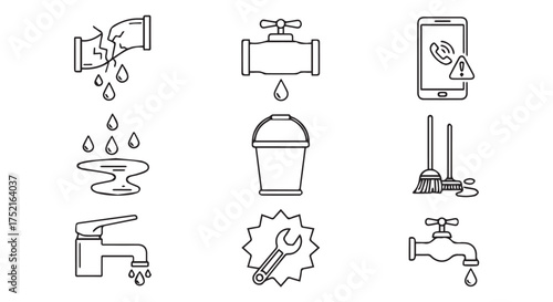 Plumbing and home repair icons set isolated on transparent background