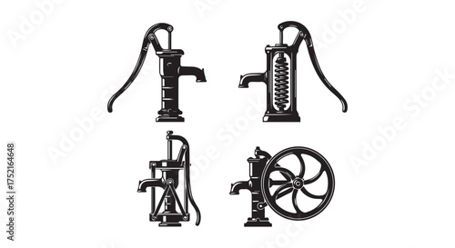 Vintage water pumps collection isolated on transparent background