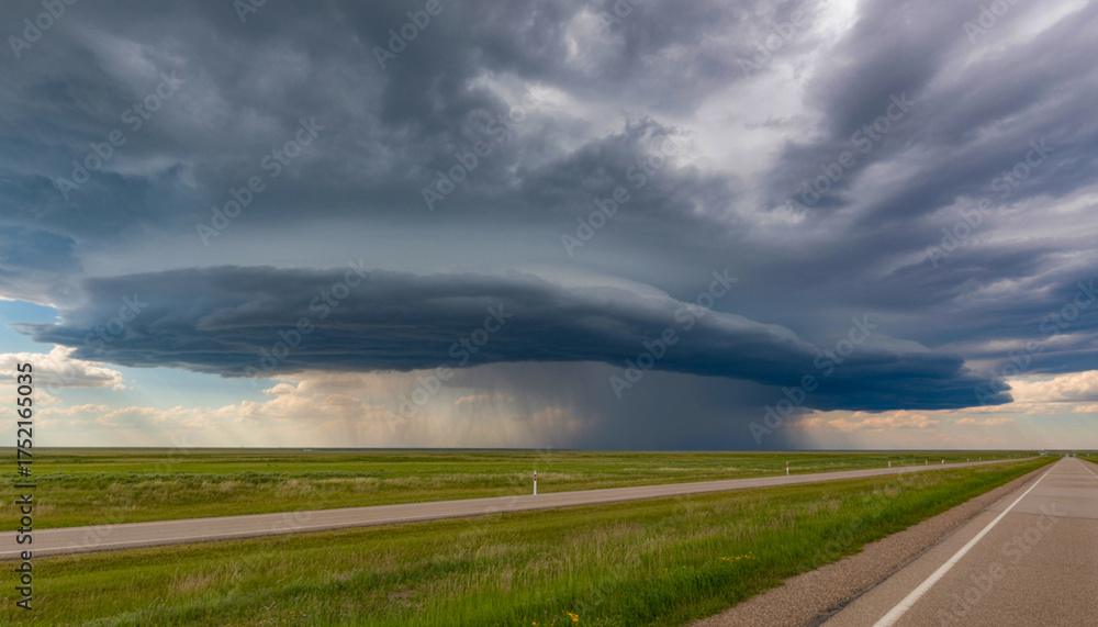 Fototapeta premium Supercell Thunderstorm Over Open Road