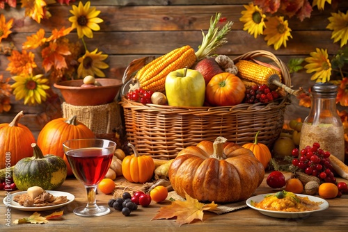 Thanksgiving table filled with delicious holiday dishes warm atmosphere family gathering roasted turkey mashed potatoes pumpkin pie candles and autumn decorations cozy festive celebration gratitude