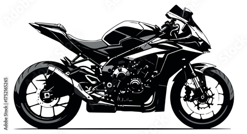 Sleek black sports motorcycle isolated on transparent background
