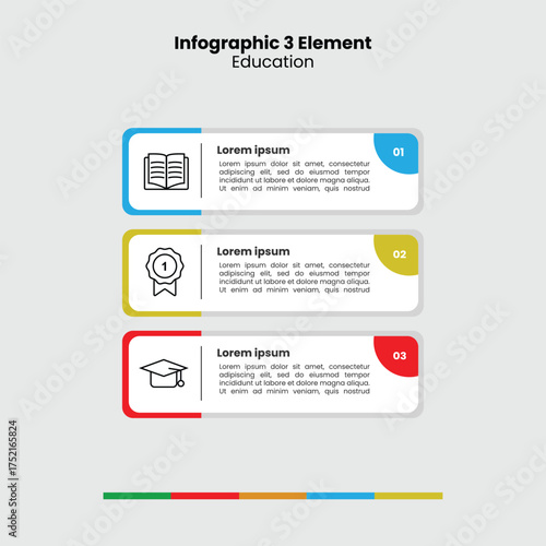 Modern 3 Step Infographic template for Education or learning processes. Clear, minimal design ideal for presentations and reports