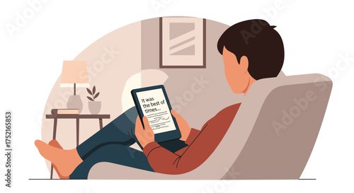 Person Relaxing in a Cozy Chair Reading an Ebook Enjoying a Quiet Afternoon