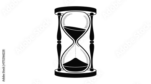 Vintage hourglass with sand flowing from top bulb to bottom bulb symbolizing time passing