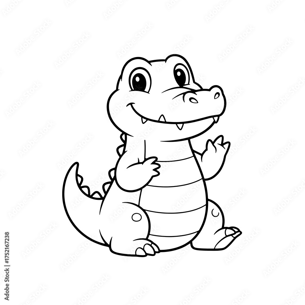 Naklejka premium Friendly Cartoon Crocodile Coloring Page – Black Line Art on White
