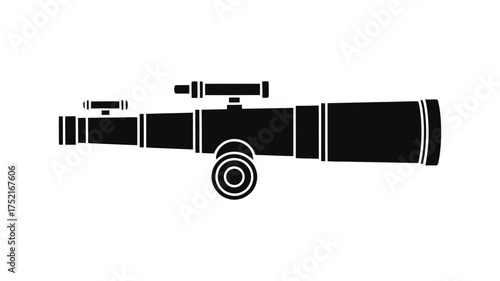 Black silhouette of a vintage telescope or spotting scope with a tripod mount