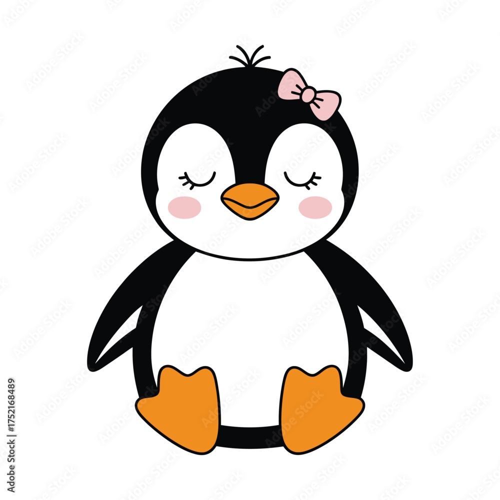 Fototapeta premium Cute baby penguin girl vector cartoon illustration