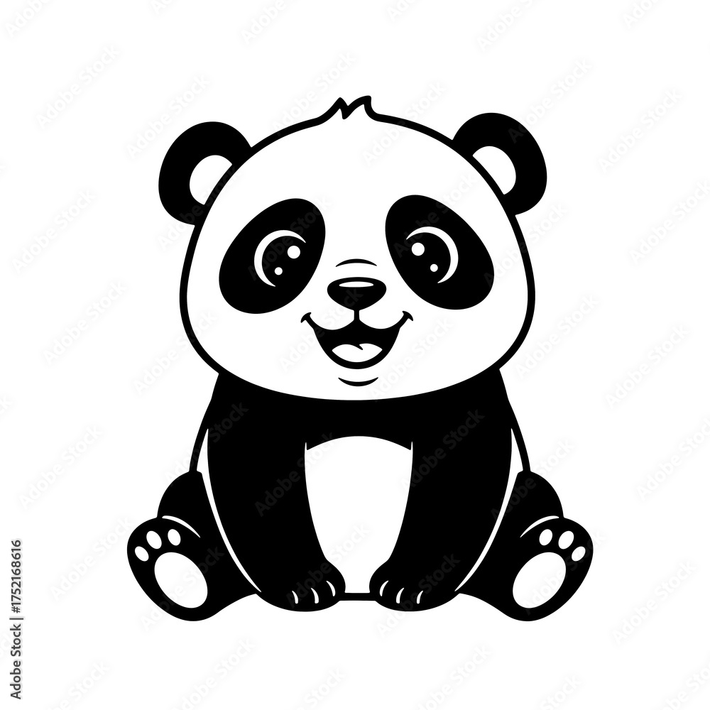 Fototapeta premium Friendly Cartoon Panda Coloring Page – Black Line Art on White