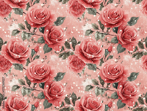 Wallpaper Mural Elegant Romantic Roses Seamless Pattern with Sparkling Glitter and Subtle Floral Background Torontodigital.ca