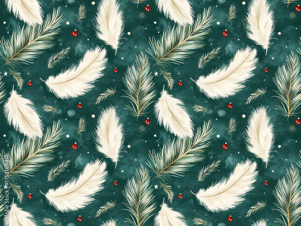 custom made wallpaper toronto digitalElegant Winter Holiday Seamless Pattern with Gentle White Feathers Pine Branches and Subtle Berries