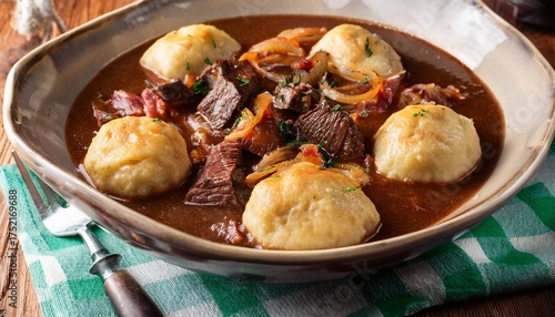 scandinavian venison hunters stew with bacon and onion dumplings