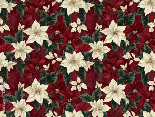 Wallpaper Mural Seamless Poinsettia Christmas Floral Pattern Wallpaper Background For Holiday Seasonal Design And Textile Print Torontodigital.ca