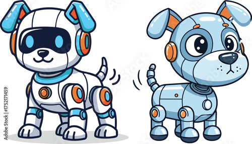 Two cute cartoon robot dogs puppy android