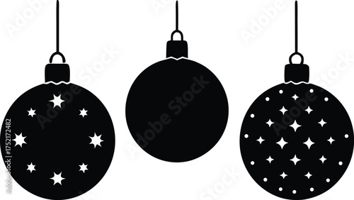 Christmas balls icon set silhouette vector illustration
