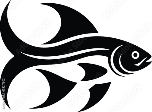 Abstract black fish silhouette on white background