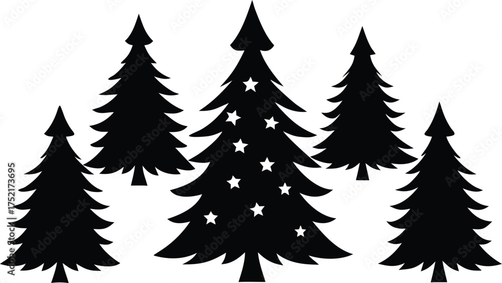 Fototapeta premium Various Christmas tree icons silhouette vector illustrations set