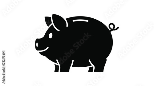Simple black silhouette of a classic piggy bank with a curved tail and slot