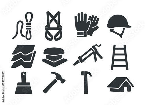 Vector Construction tools and safety equipment silhouettes on white background