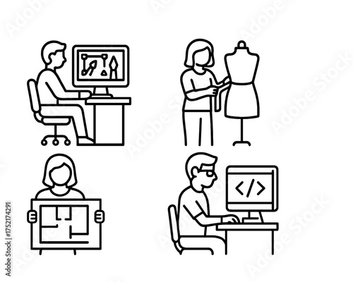 Vector Cartoon illustrations of people in various professions and activities