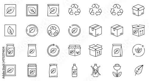 Collection of ecofriendly and recycling icons isolated on transparent background