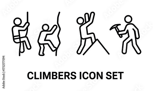 Vector Climbers icon set: minimalist line art representations of climbing activities