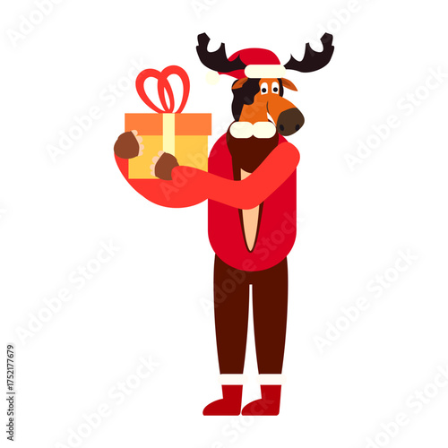 Man quadrober wearing animal moose mask