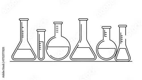 Collection of various laboratory glassware including beakers and flasks on a white background
