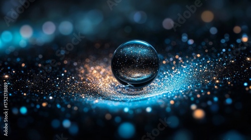 Stunning crystal ball reflecting a galaxy of stars, creating a mesmerizing abstract design with vibrant bokeh effects, perfect for digital art and creative concepts