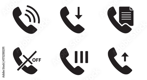Collection of phone icons representing call functions isolated on transparent background